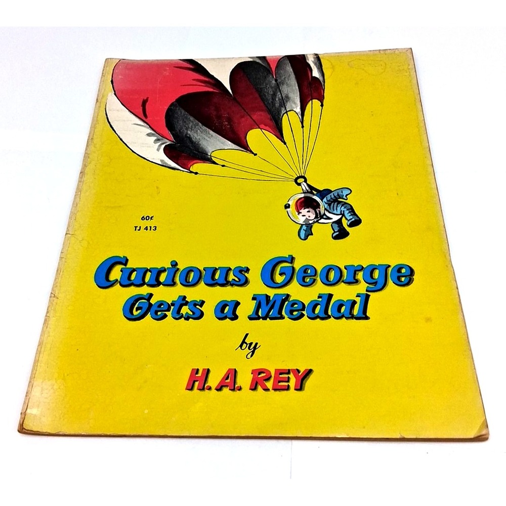 Vintage Curious George Gets a Medal, H.A.Rey 1974‎ 12th Printing Scholastic Book
